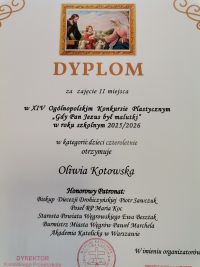 4. Dyplom - II miejsce dla Oliwii Kotowskiej