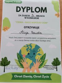 2. Dyplom Alicji - 3 miejsce w konkursie.